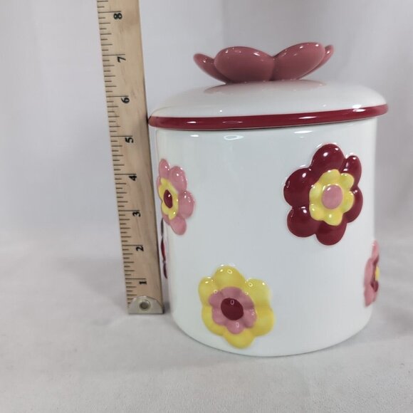 Cake Boss Flower Cookie Jar Floral Pink Yellow Beige Ceramic 2013 B008 Handpaint - Picture 9 of 10